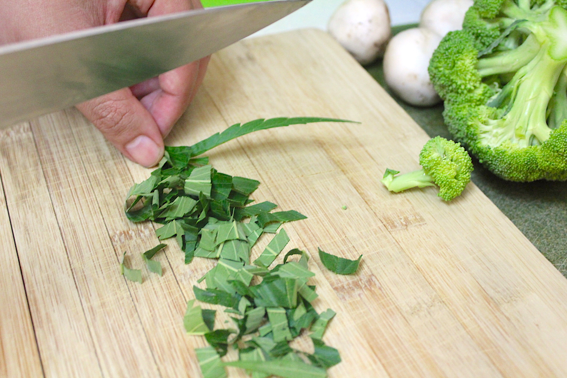 Chopping cannabis Leaves for cooking