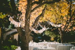 Dinner party with white tablecloths