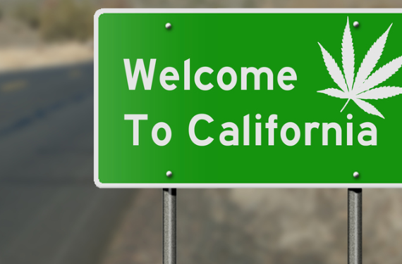 California road sign with cannabis logo